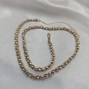 14k Necklace 2 Tone Yellow White Gold Disco Ball Twisted 15" W/3" Ext Unique 12g